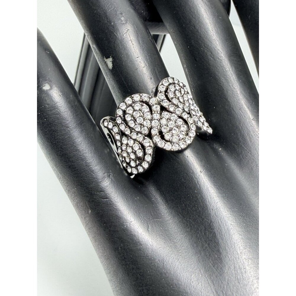 Nolan Miller Vintage Gunmetal Crystal Statement Ring Glam Couture Sz8